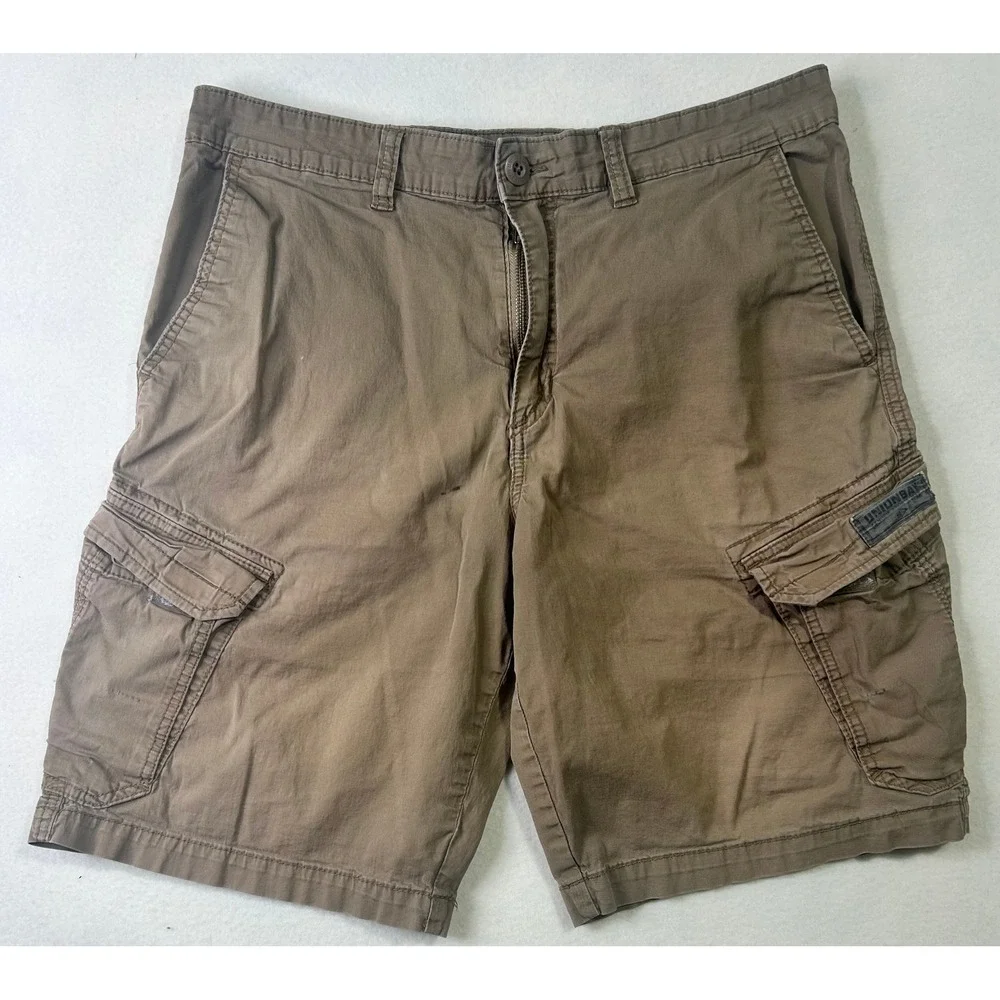 Unionbay Mens Brown Cargo Shorts Size 36 Stretch Cotton Multi Pocket Utility